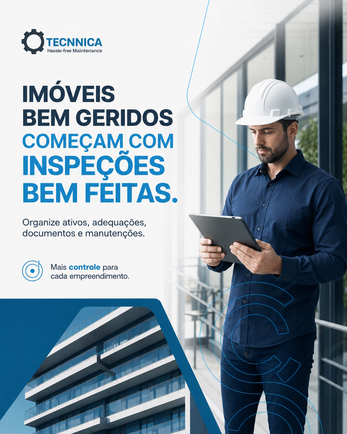 Profissional realizando inspeção técnica com tablet
